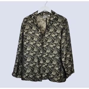 CHICO'S Black Gold Silk Blend Jacquard Shirt Jacket Chico's Size 2 - Large